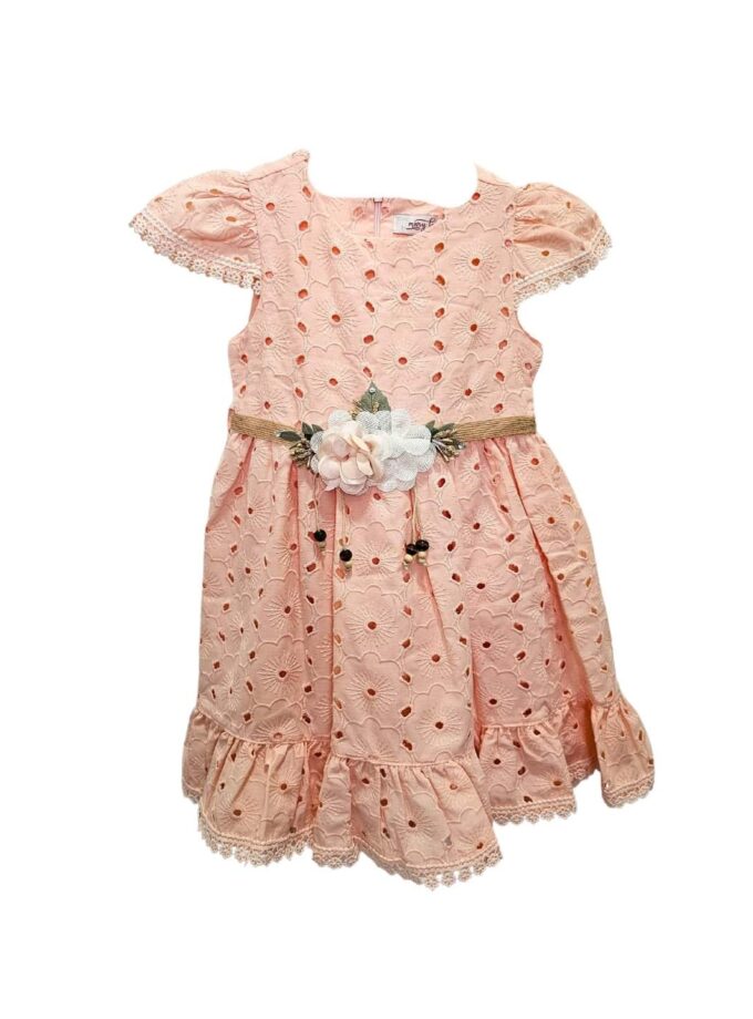 Φόρεμα Κηπούρ με Λουλουδάκι Σομόν Mini - Νο 2-5 ετών