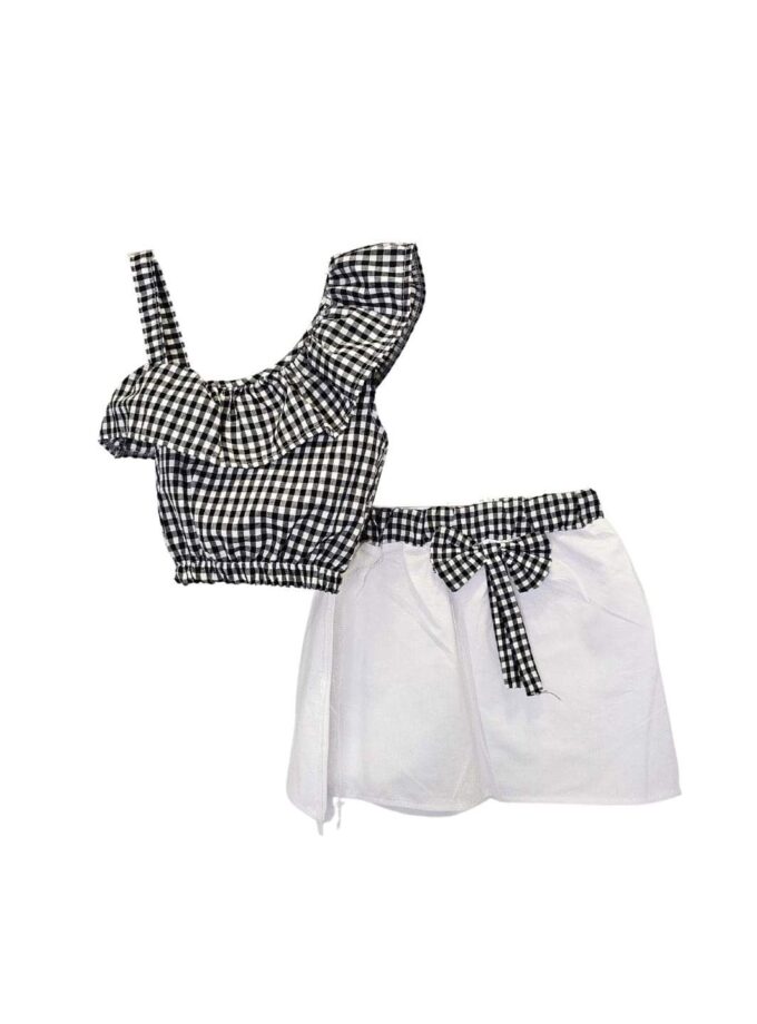 Σύνολο Καρό Ασπρόμαυρο με Φούστα Mini - Νο 2-6 ετών