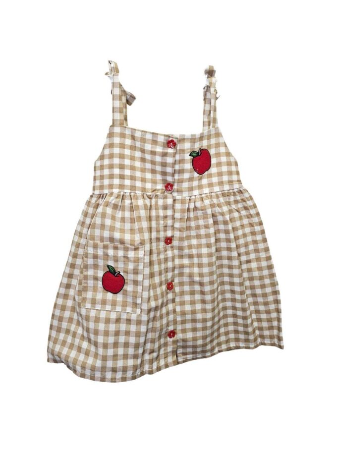 Φόρεμα Καρό Μηλαράκι Μπεζ Mini - Νο 2-5 ετών