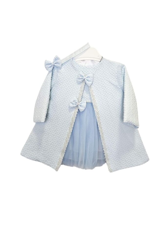 Αμπιγιέ Σύνολο Μαντώ και Φόρεμα Γαλάζιο Bebe - Νο 3-24 μηνών