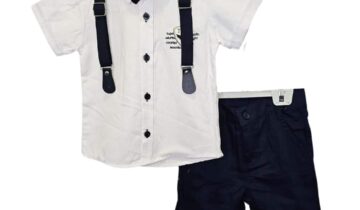 Σύνολο Άσπρο Πουκάμισο - Μπλε Βερμούδα με Αξεσουάρ Mini - Νο 2-5 ετών