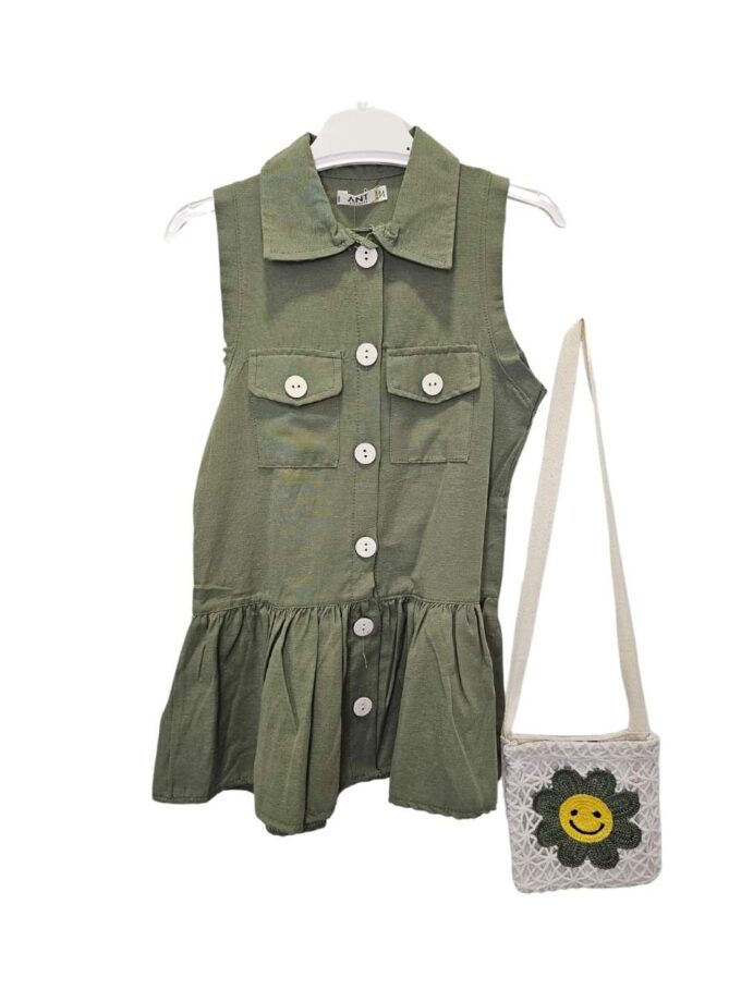 Φόρεμα Λαδί Σεμιζιέ Junior - Νο 3-7 ετών