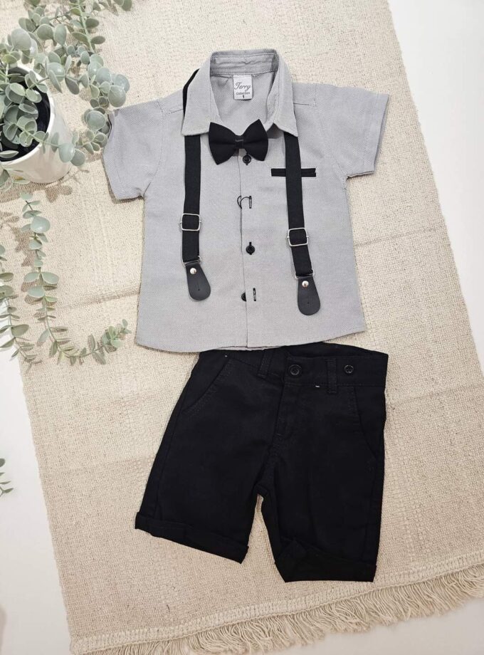 Σύνολο με Γκρι Πουκάμισο και Μαύρη Βερμούδα Mini - Νο 1-4 ετών