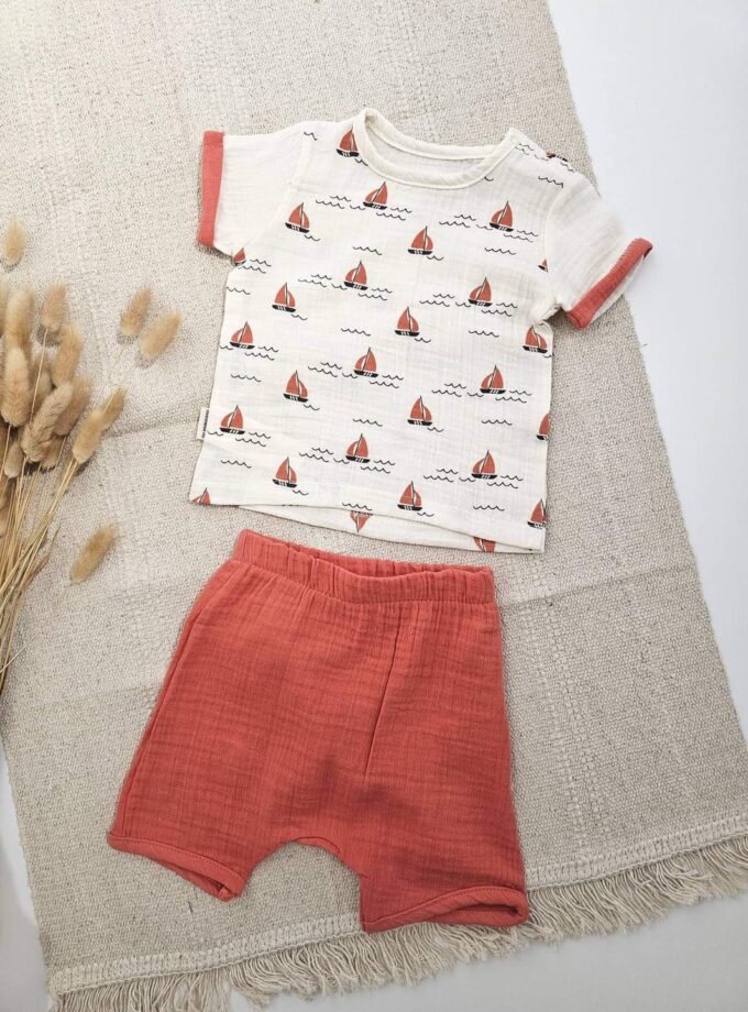 Σύνολο Καραβάκια Κεραμιδί Bebe - Νο 9-18 μηνών