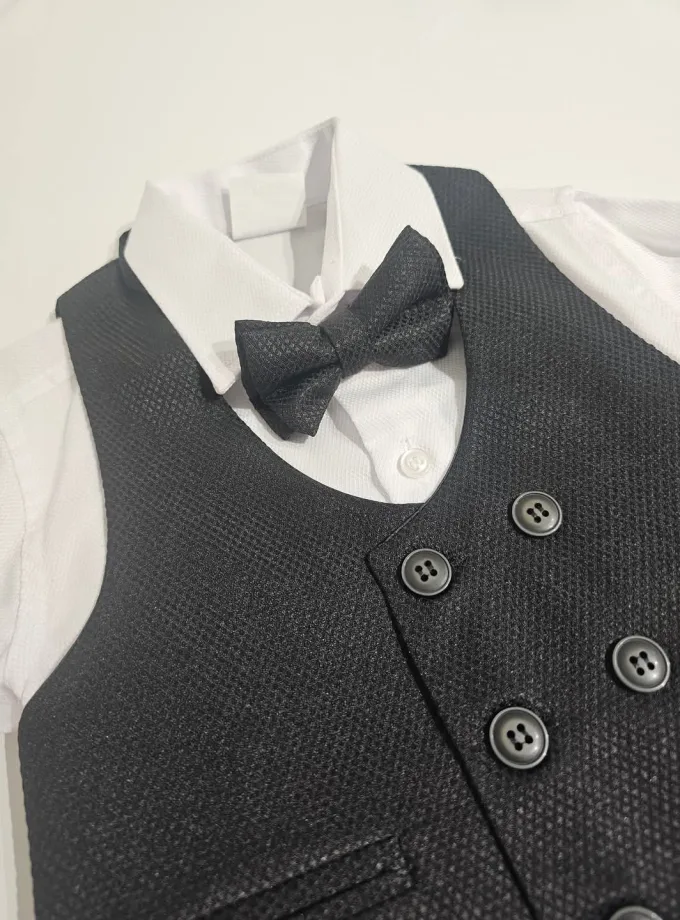 Κοστούμι με Γιλέκο Μαύρο Διπλό Κουμπί 01