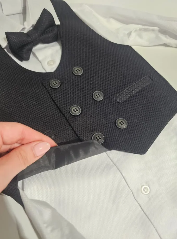 Κοστούμι με Γιλέκο Μαύρο Διπλό Κουμπί 02