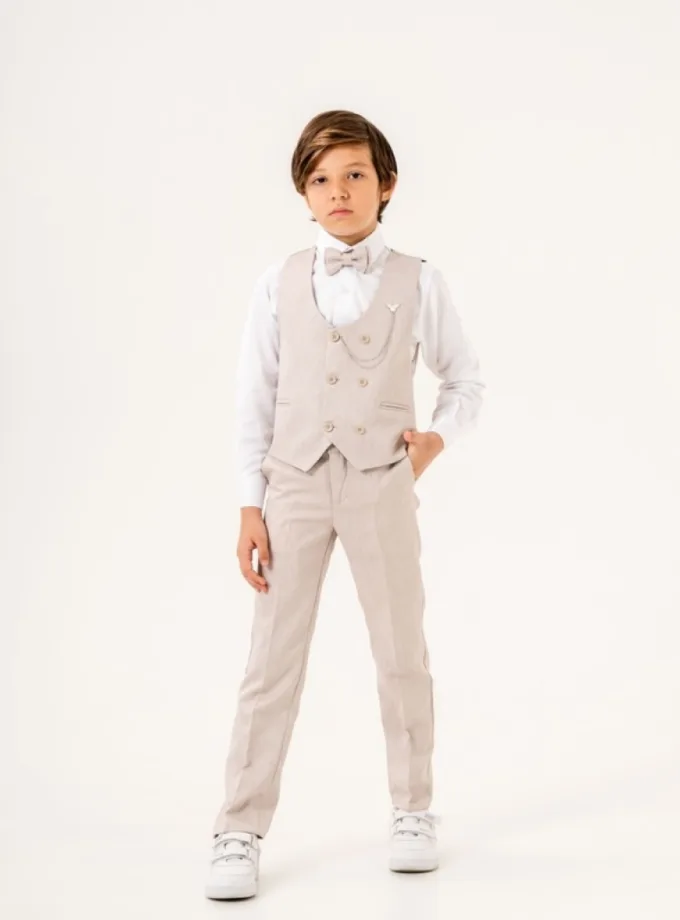Κοστούμι με Γιλέκο Δίκουμπο Εκρού Mini