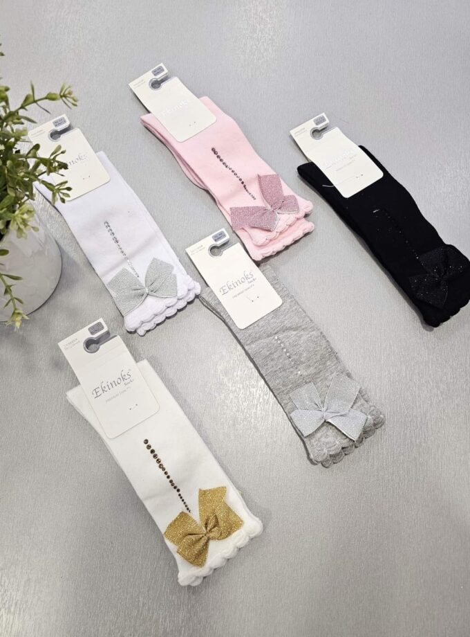 Καλτσάκια Ψηλά με Φιογκάκι & Στρας - No 5-12 ετών