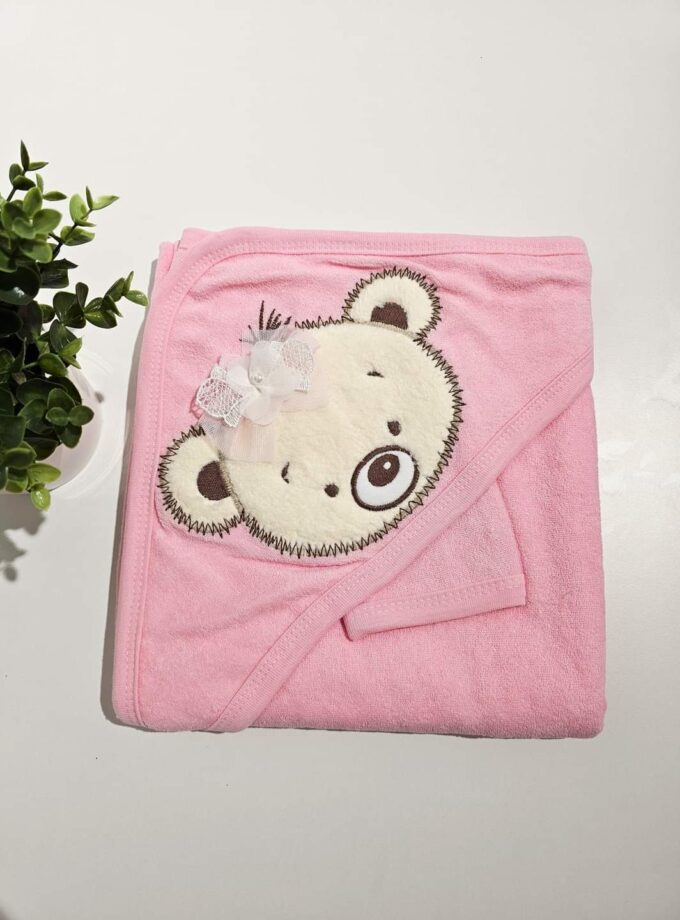 Πετσέτα-Κάπα Αρκουδούλα Ροζ