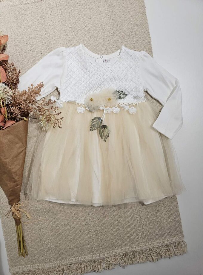 Φόρεμα Flowers Αμπιγέ Μπεζ Mini - No 2-4 ετών