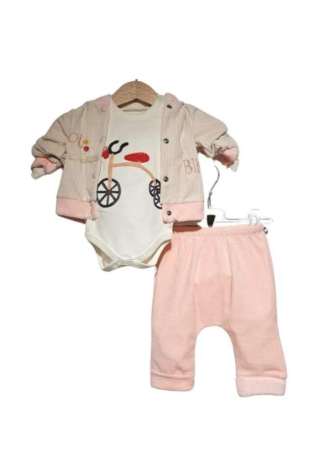 Συνολάκι Τριπλό Βελουτέ Ποδηλατάκι Bebe - No 0-6 μηνών