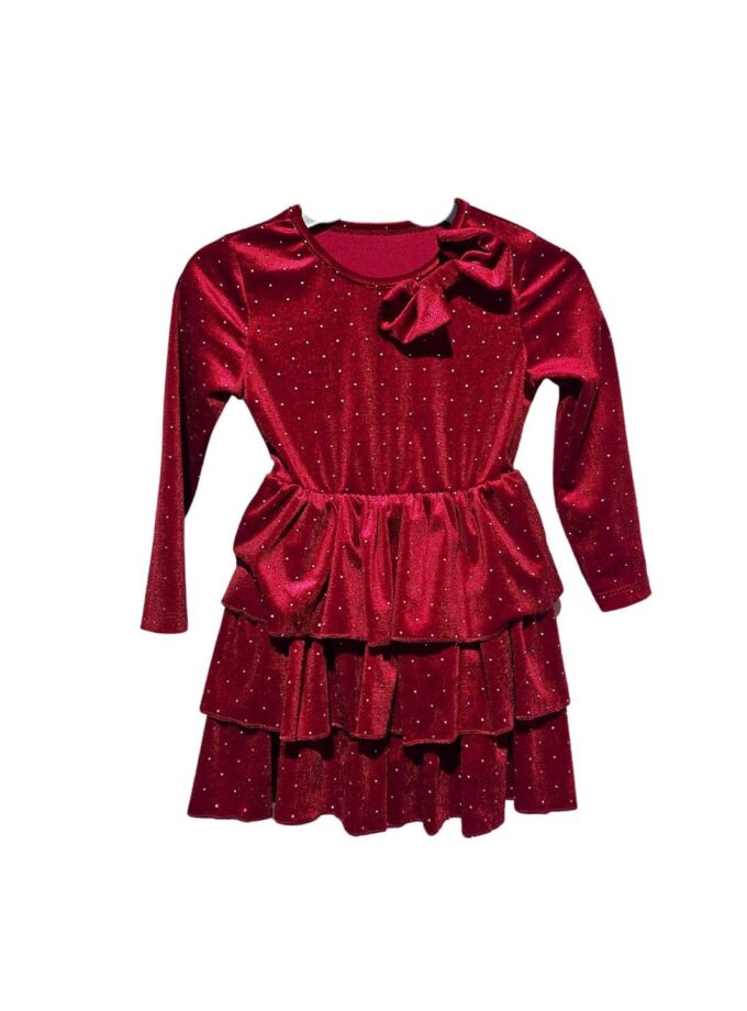 Φόρεμα Βελουτέ Μπορντό Στρας Junior - Νο 2-12 ετών