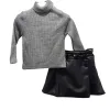 Σύνολο Πλεκτή Μπλούζα με Δερματίνη Φούστα Γκρι