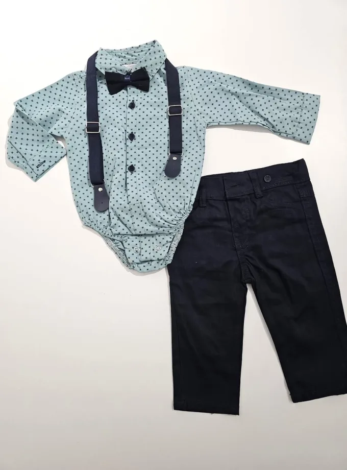 Σύνολο Βεραμάν Πουκάμισο Εμπριμέ – Μπλε Παντελόνι και Τιράντες