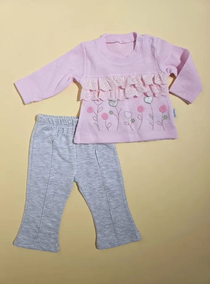 Συνολάκι Flowers Κεντητό Ροζ Bebe