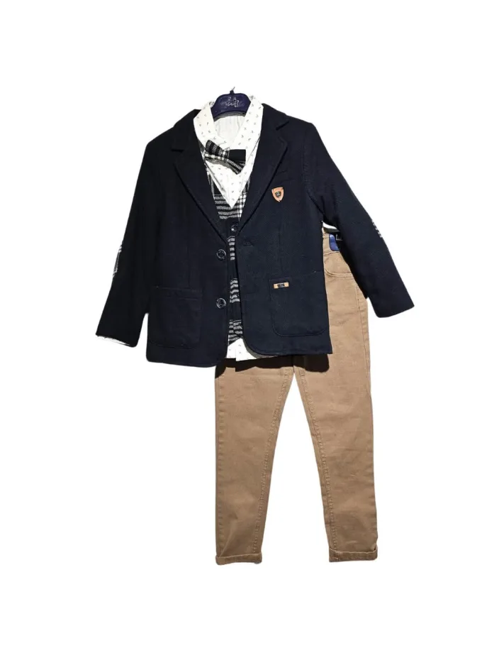 Κοστούμι Μπλε-Μπεζ με Καρό Γιλέκο