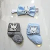 Σετ Newborn Καλτσάκια-Παπιγιόν Boy Γκρι-Σιελ