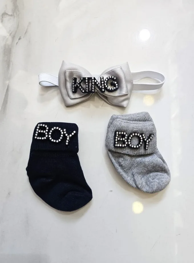 Σετ Newborn Καλτσάκια-Παπιγιόν KING BOY Μπλε