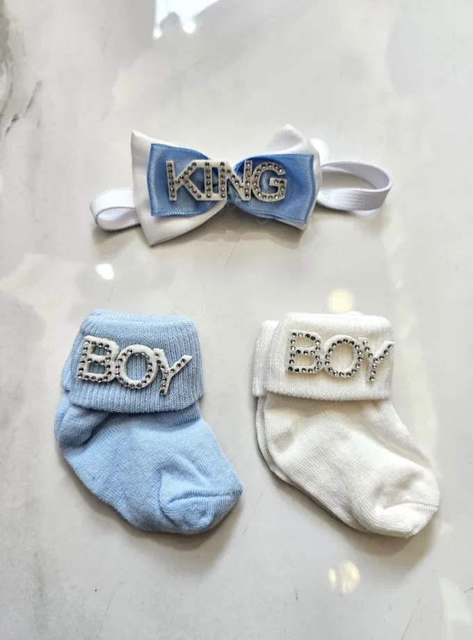 Σετ Newborn Καλτσάκια-Παπιγιόν KING BOY Άσπρο
