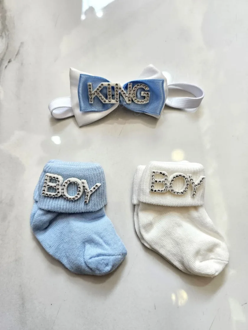Σετ Newborn Καλτσάκια-Παπιγιόν KING BOY Άσπρο