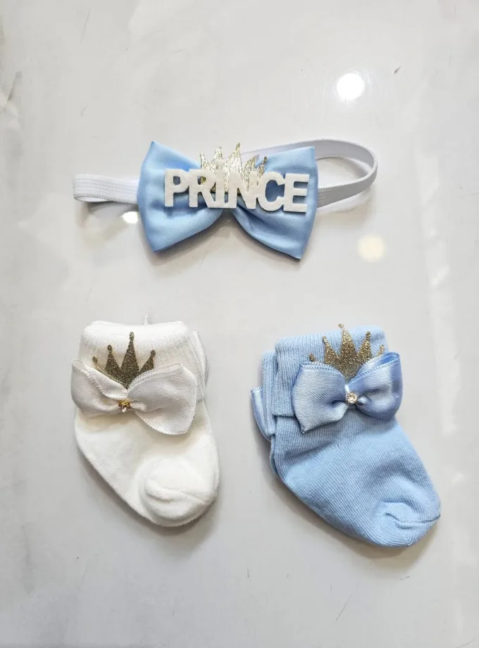 Σετ Newborn Καλτσάκια-Παπιγιόν Prince Σιελ