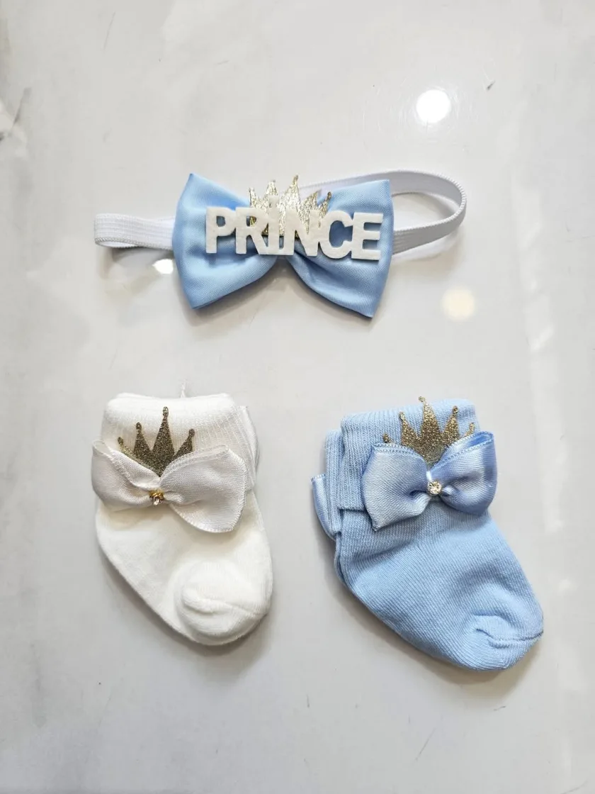 Σετ Newborn Καλτσάκια-Παπιγιόν Prince Σιελ