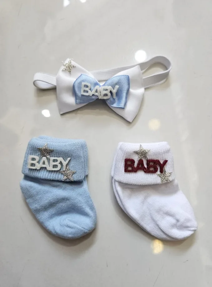 Σετ Newborn Καλτσάκια-Παπιγιόν BABY Σιελ