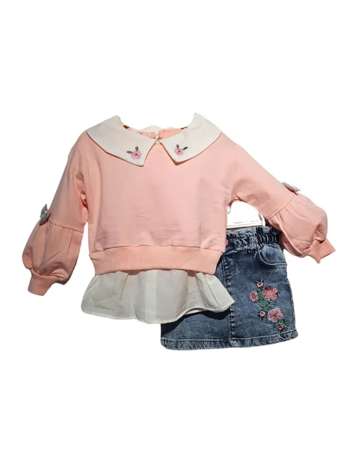 Σύνολο με Τζιν Φούστα Ροζ Mini