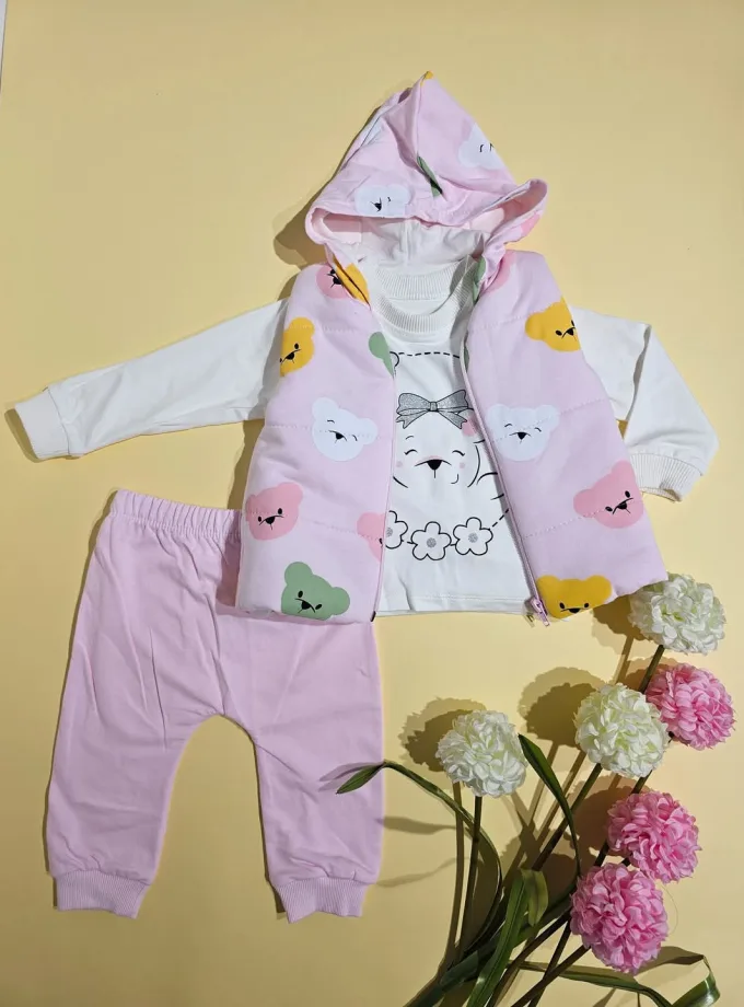 Σύνολο με Αμάνικο Ροζ Αρκουδάκια Bebe