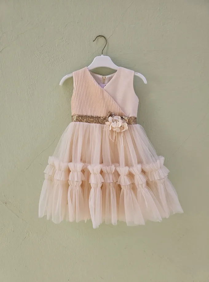 Φόρεμα Αμπιγιέ Μπεζ με Χρυσό Mini