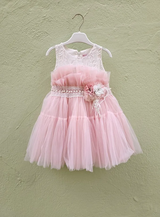 Φόρεμα Αμπιγιέ Εκρού-Ροζ Mini