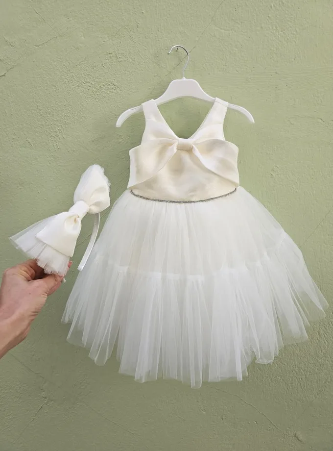 Φόρεμα Αμπιγέ Φιόγκος Άσπρο Mini