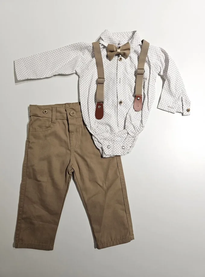 Σύνολο Πουκάμισο Εμπριμέ-Μπεζ Παντελόνι