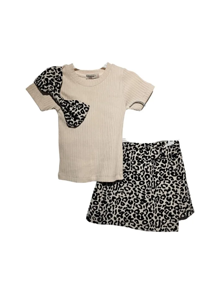 Σετ Λεοπάρ Σορτσόφουστα Μπεζ Mini