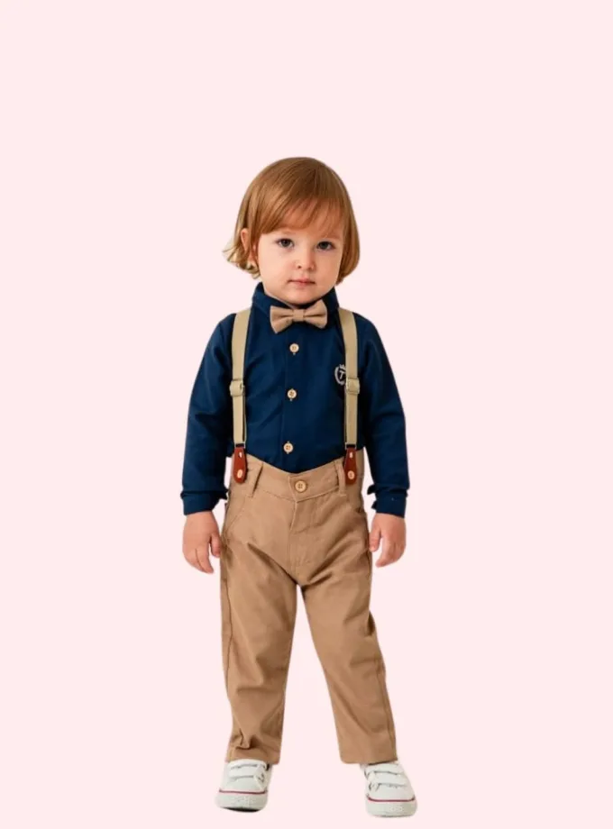 Σύνολο Πουκάμισο Μπλε-Μπεζ Παντελόνι