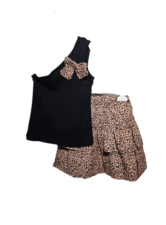 Σύνολο Μαύρο με Λεοπάρ Φούστα Mini
