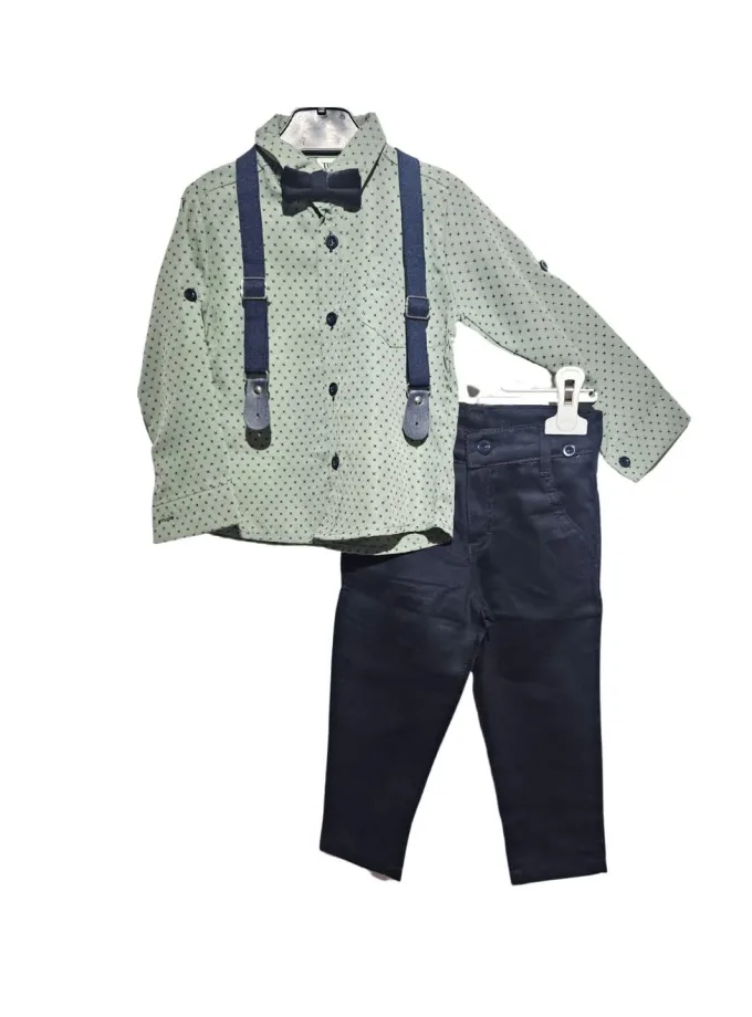 Σύνολο Πουκάμισο Ελιά-Παντελόνι Μπλε