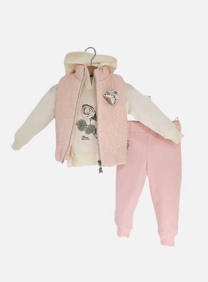 Σύνολο με Αμάνικο Flowers Ροζ 3D Bebe