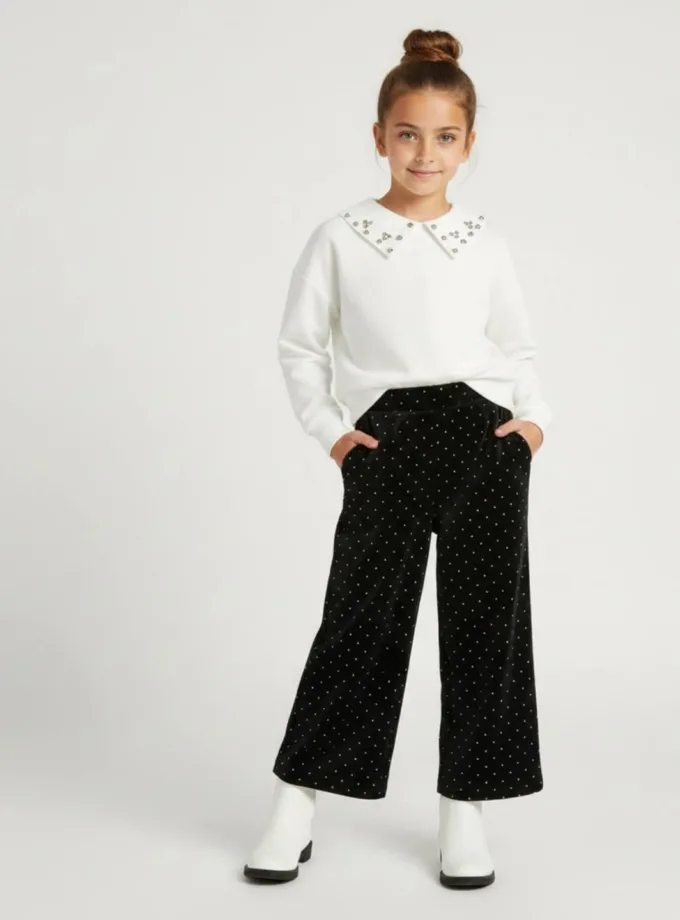 Παντελόνα Βελουτέ με Στρασάκι Μαύρη Junior