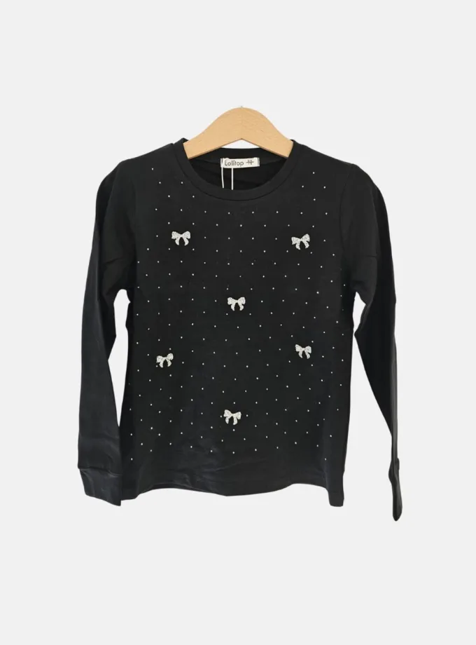 Μπλούζα Στρασάκι Bows Junior Μαύρη