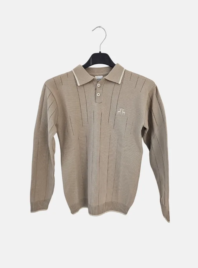 Πλεκτή Μπλούζα Μπεζ Γιακάς Ταρανδάκια