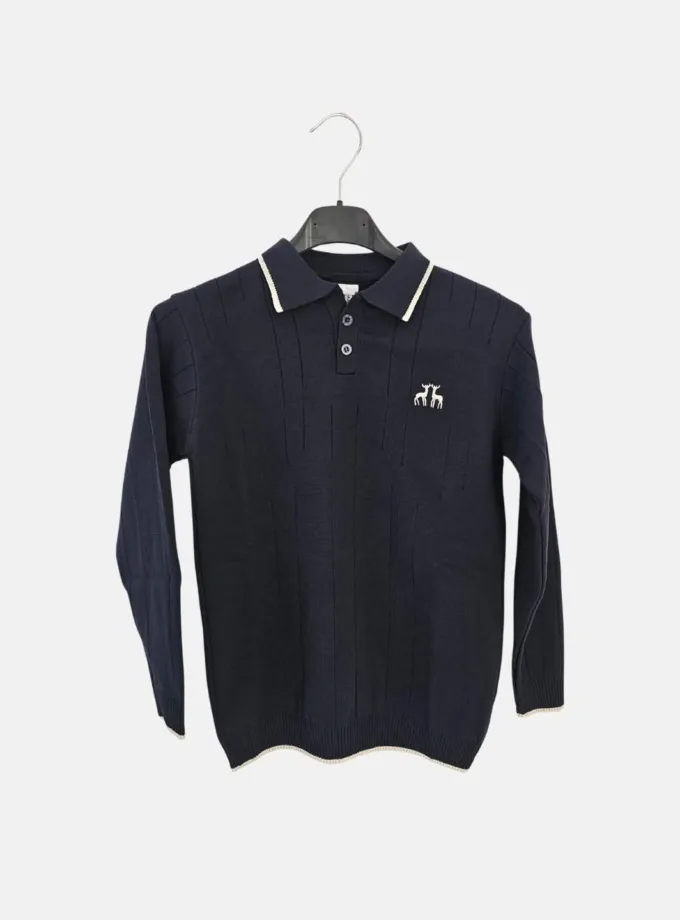 Πλεκτή Μπλούζα Μπλε Γιακάς Ταρανδάκια