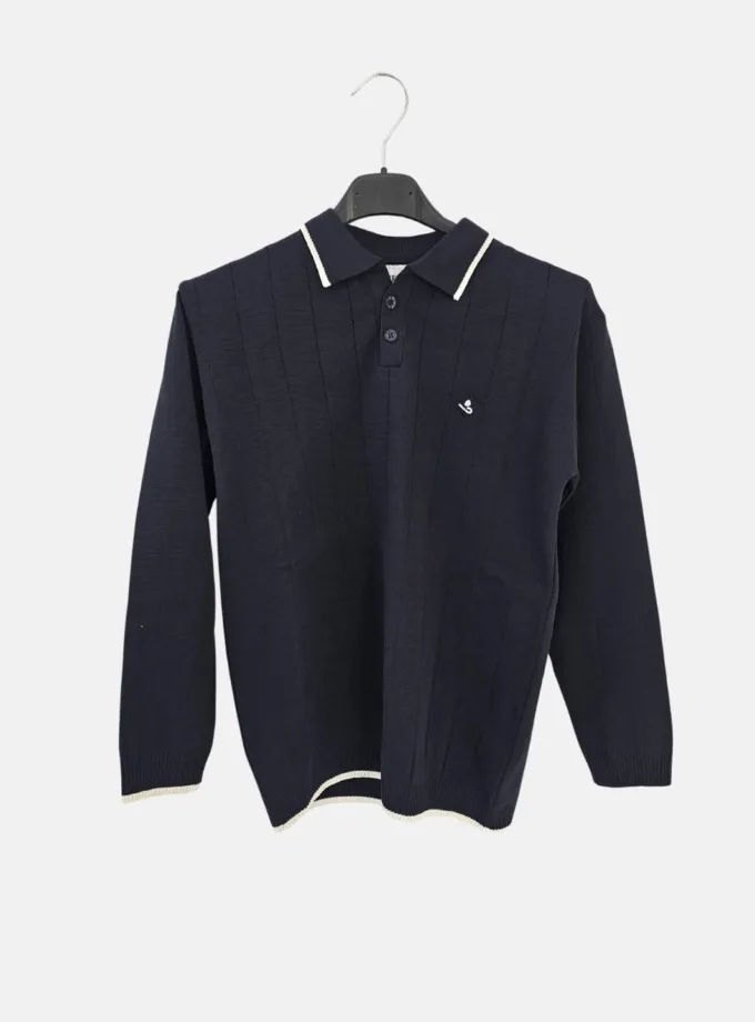 Πλεκτή Μπλούζα Μπλε Γιακάς