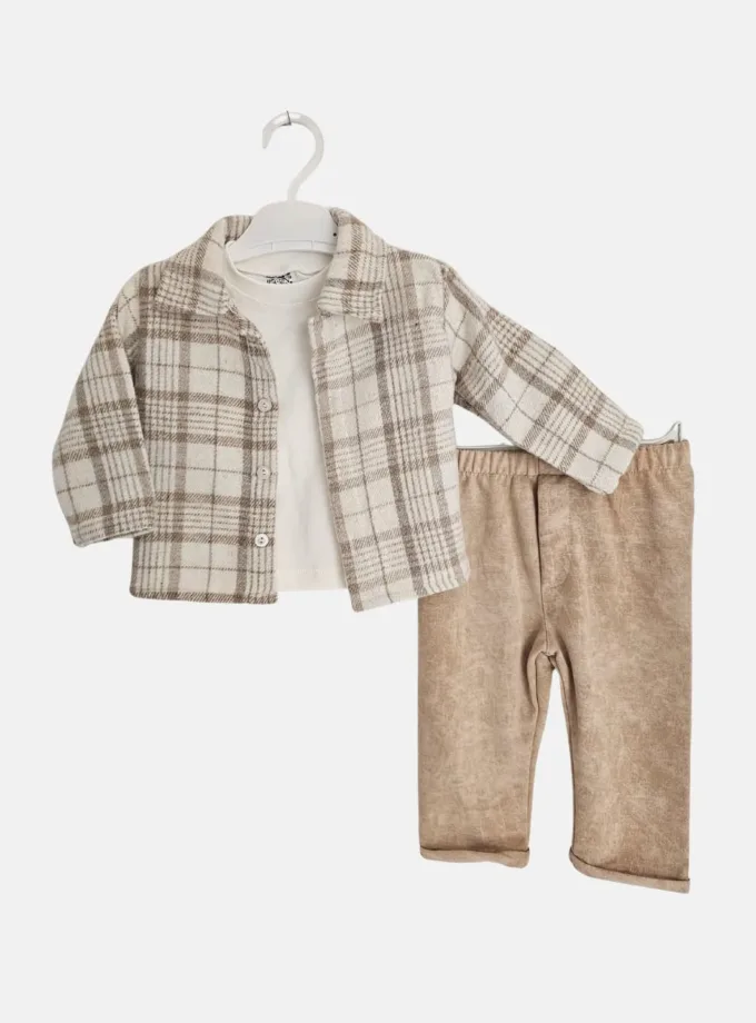 Σύνολο Τριπλό Καλό Καρό Μπεζ