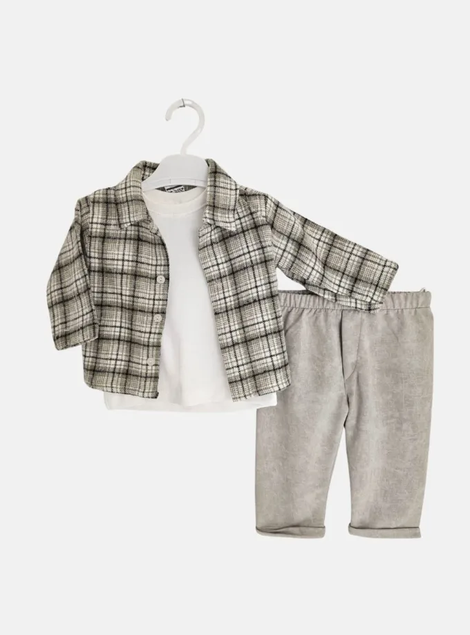 Σύνολο Τριπλό Καλό Καρό Λαδί