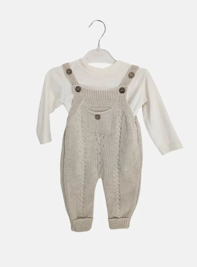 Σαλοπέτα Πλεκτή Μπεζ με Μπλουζάκι Bebe