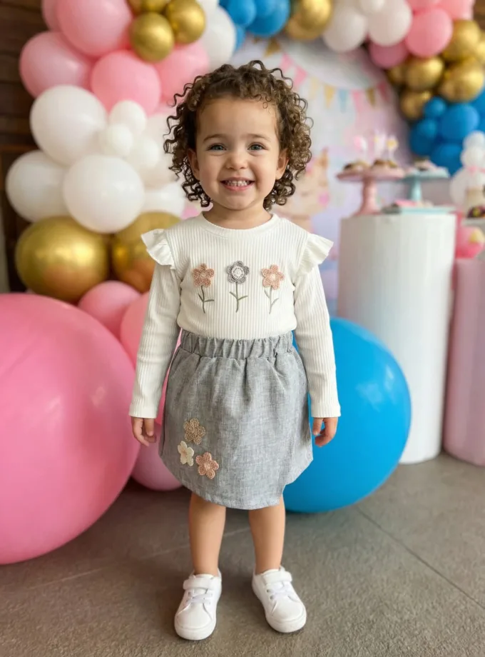 Σύνολο Σορτσόφουστα Γκρι Flowers Mini