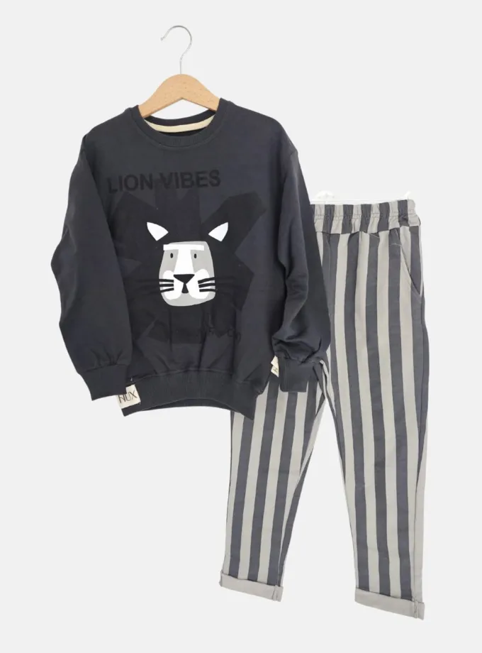 Σύνολο Lion Ριγέ Ανθρακί Mini