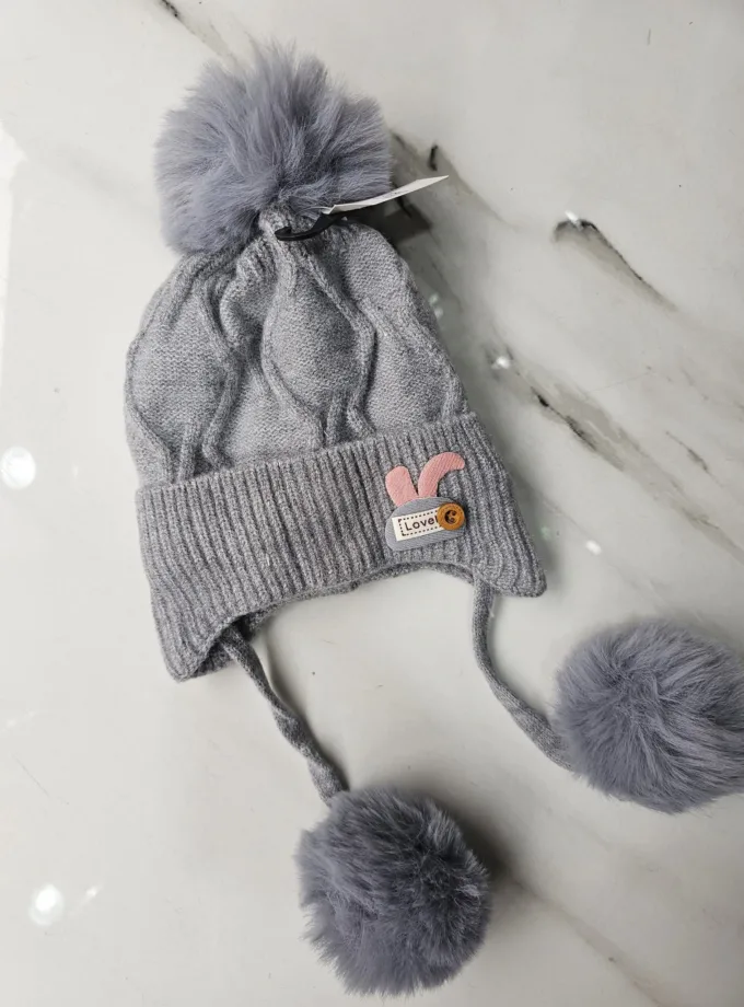 Σκουφάκι με Αφτάκια και Κορδόνι Γκρι