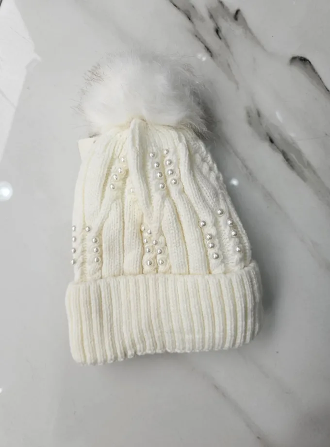 Σκούφος Λευκός με Πέρλες